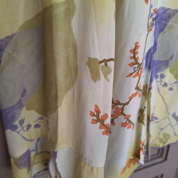 Key Lime Pie Blouse SzL Tencel/Cotton Lavender/Yellow Long Sleeves Button Front - Picture 10 of 13